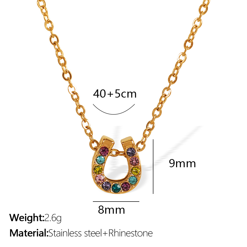 1 Piece Simple Series Stainless Steel  Gold Color Rhinestone Women's Pendant Necklaces 2