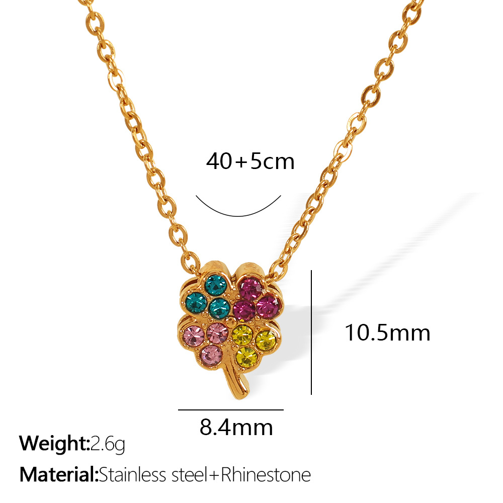 1 Piece Simple Series Four-leaf clover Stainless Steel  Gold Color Rhinestone Women's Pendant Necklaces 2