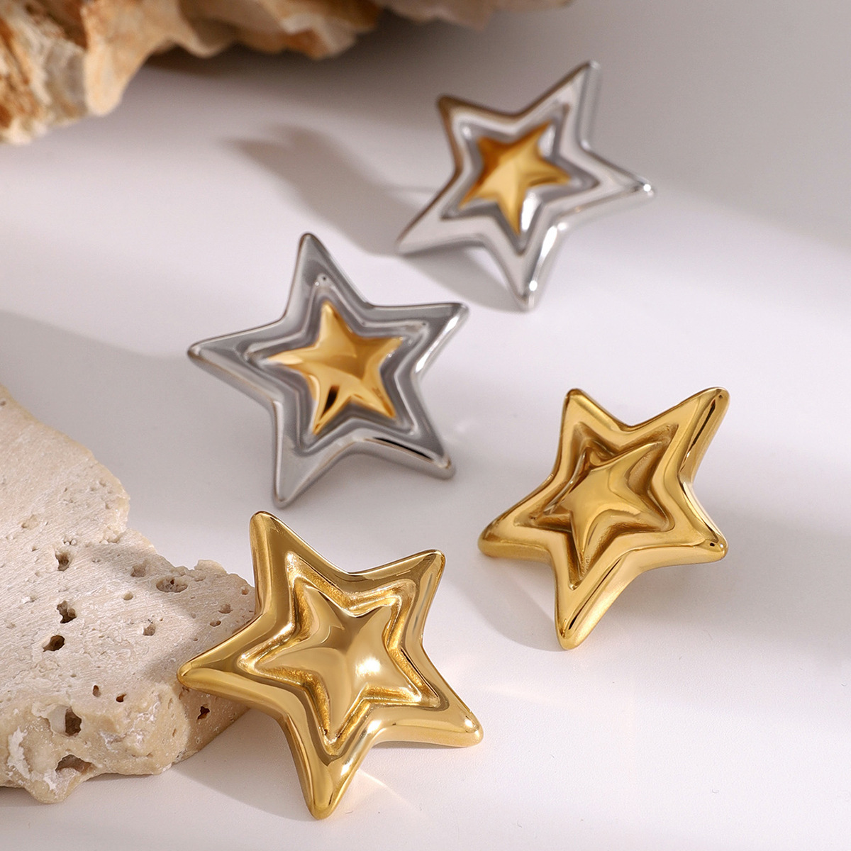 1 Pair Simple Style Pentagram Shape Stainless Steel  Gold Color Women's Stud Earrings