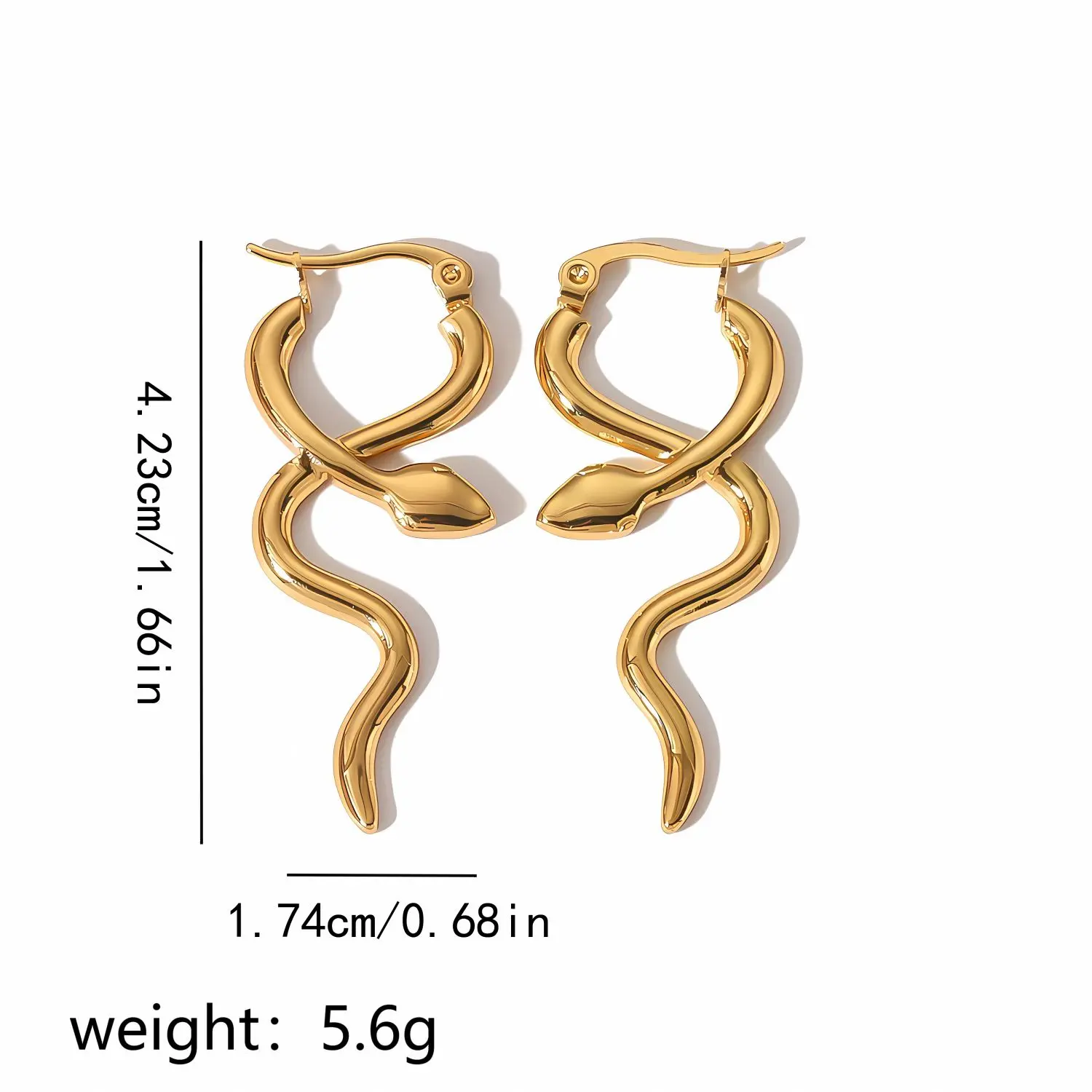 1 Pair Simple Statement Style Trendy Glossy Snake Shape Stainless Steel  Gold Color Women's Hoop Earrings