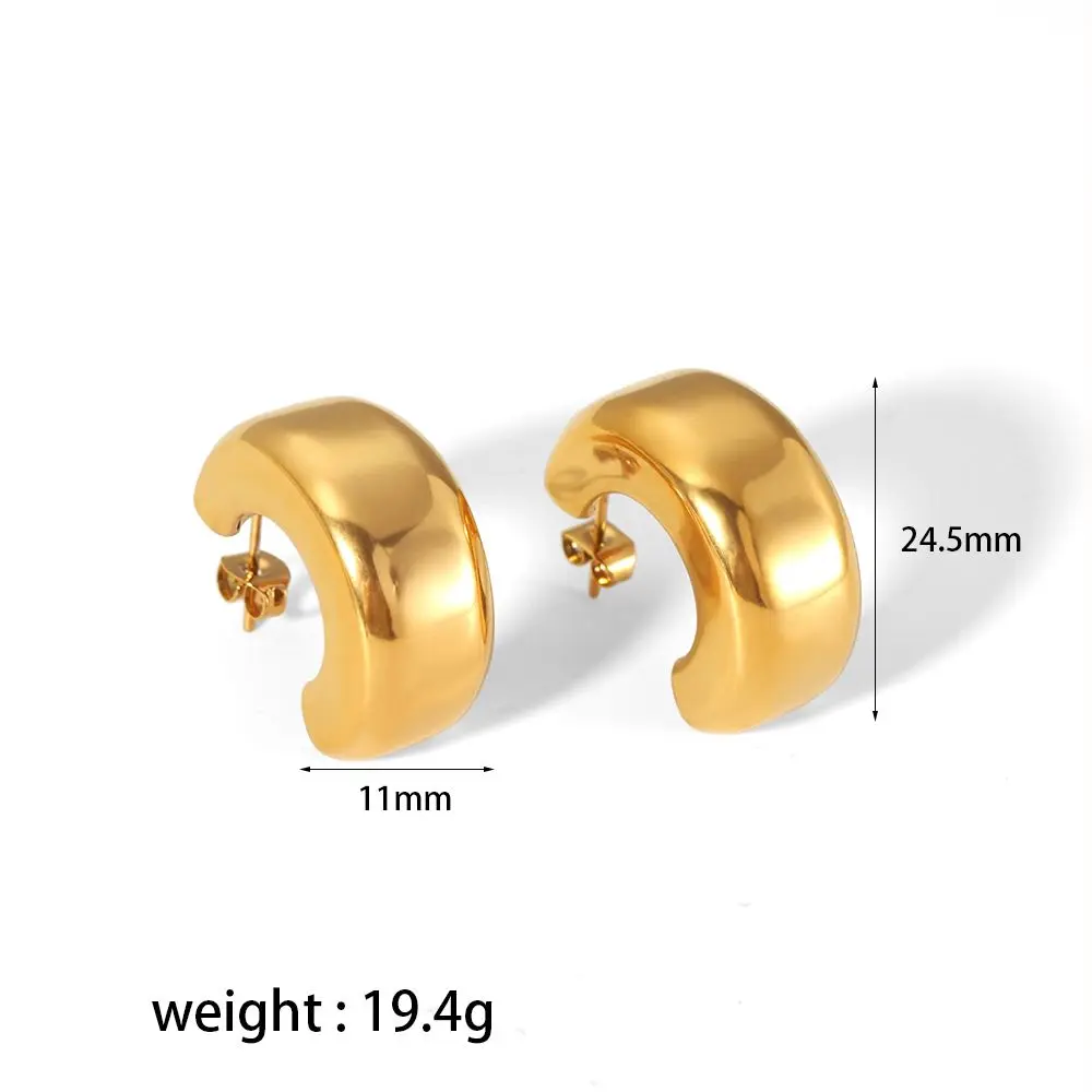 1 Pair Simple Classic Style Chunky Glossy C Shape Stainless Steel  Gold Color Women's Stud Earrings 2