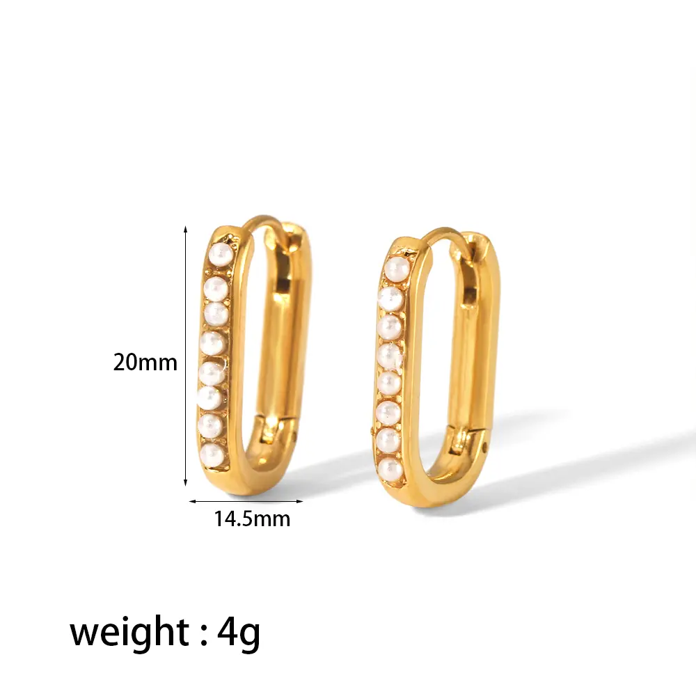 1 Pair Simple Commute Style U Shape Stainless Steel  Gold Color Inlay Imitation Pearl Women's Hoop Earrings 2