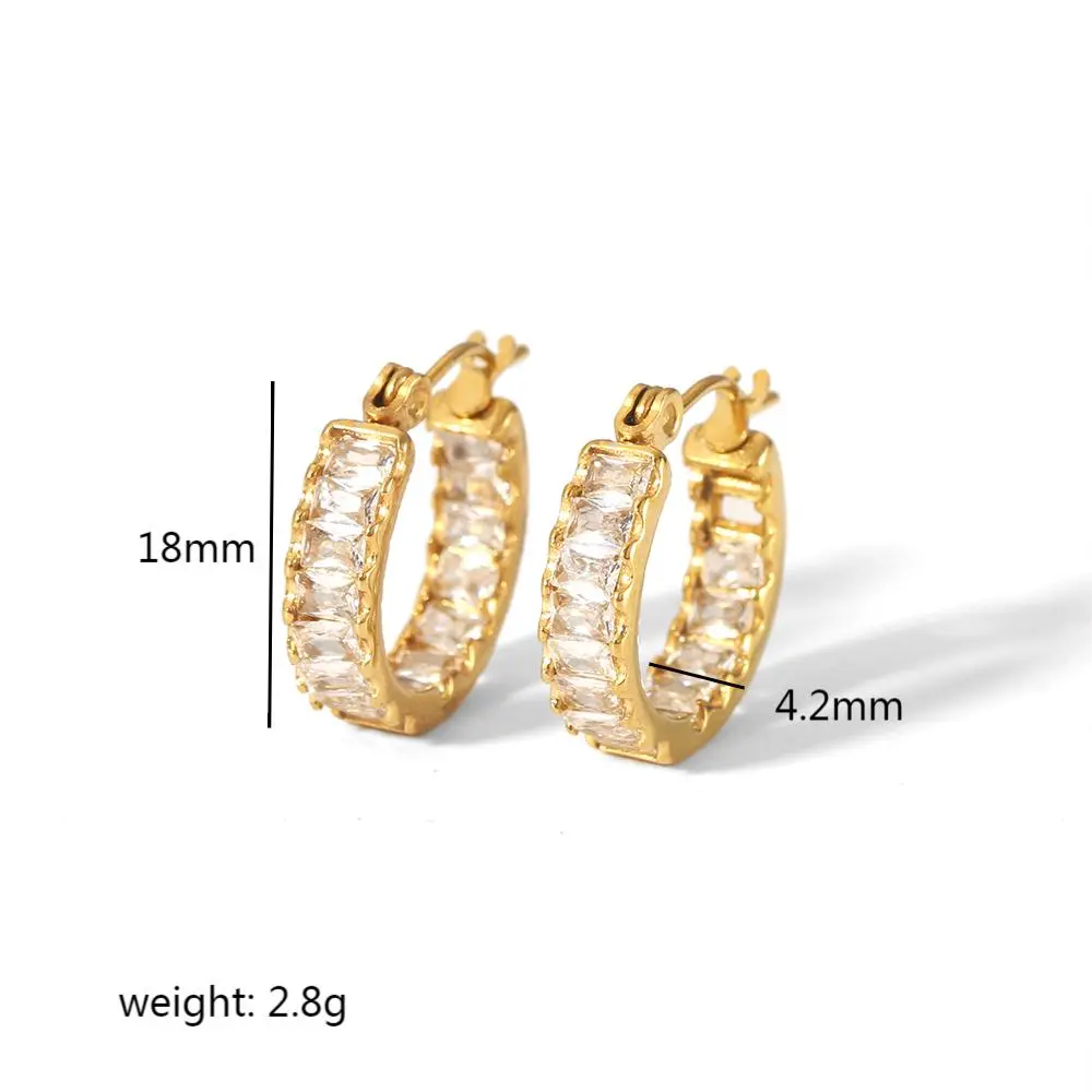 1 Pair Classic Elegant Style U Shape Stainless Steel  Gold Color Inlay Zircons Women's Hoop Earrings 2