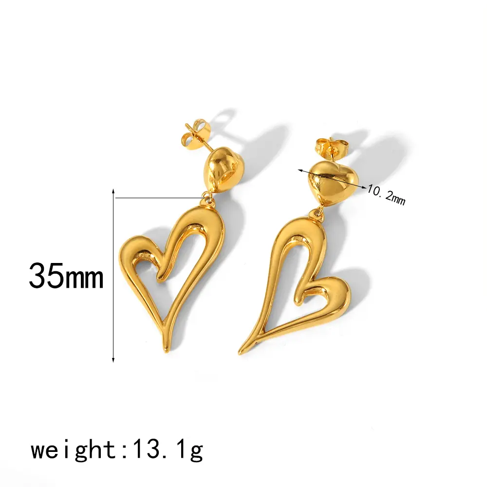 1 Pair Simple Novelty Style Hollow Heart Shape Stainless Steel  Gold Color Women's Drop Earrings 2