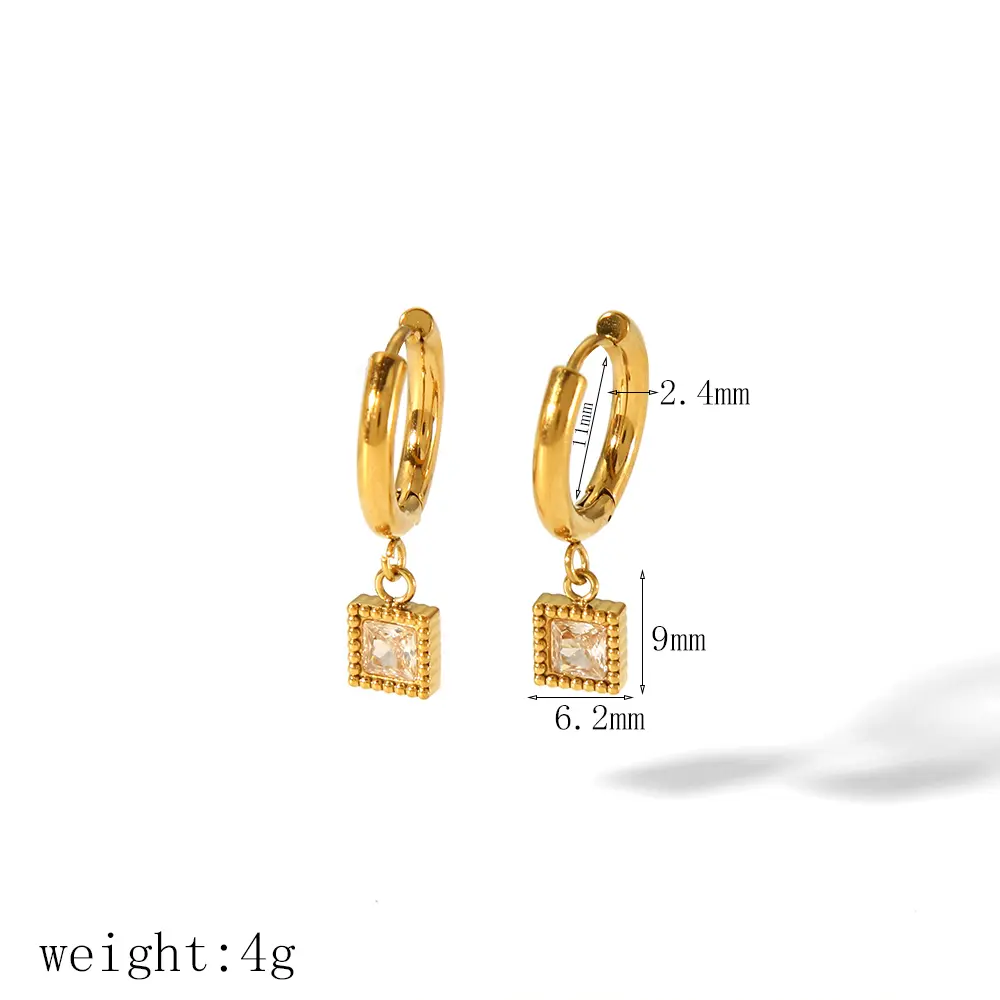 1 Pair Simple Classic Style Square Shape Stainless Steel  Gold Color Inlay Rhinestones Women's Drop Earrings