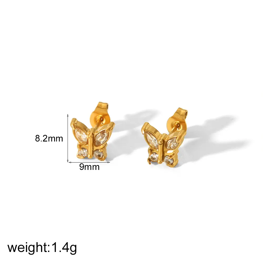 1 Pair Sweet Simple Style Butterfly Shape Stainless Steel  Gold Color Inlay Zircons Women's Stud Earrings