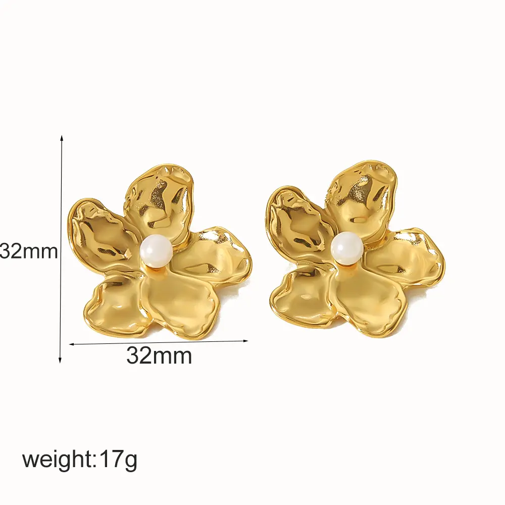 1 Pair Retro Style Flower Shape Stainless Steel  Gold Color Inlay Artificial Pearls Women's Stud Earrings 2