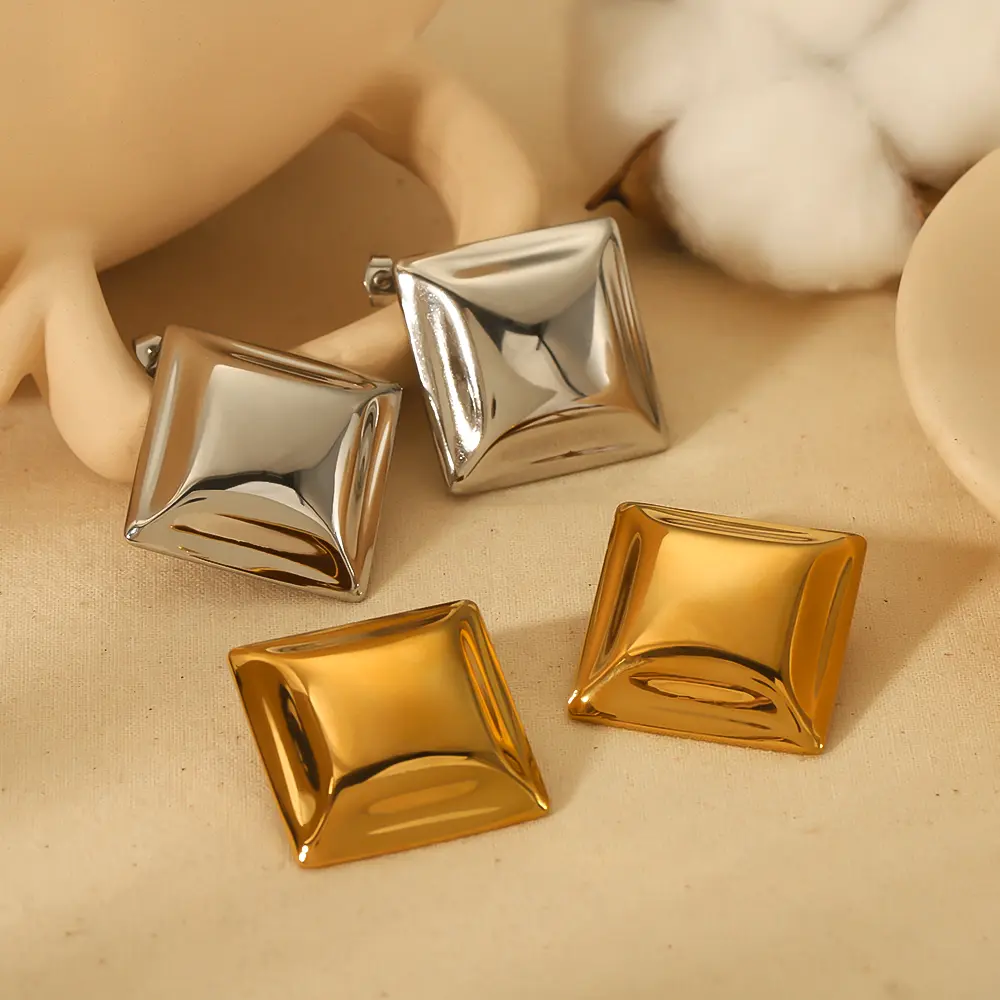 1 Pair Simple Commute Style Square Shape Stainless Steel  Gold Color Women's Stud Earrings-4cm 2