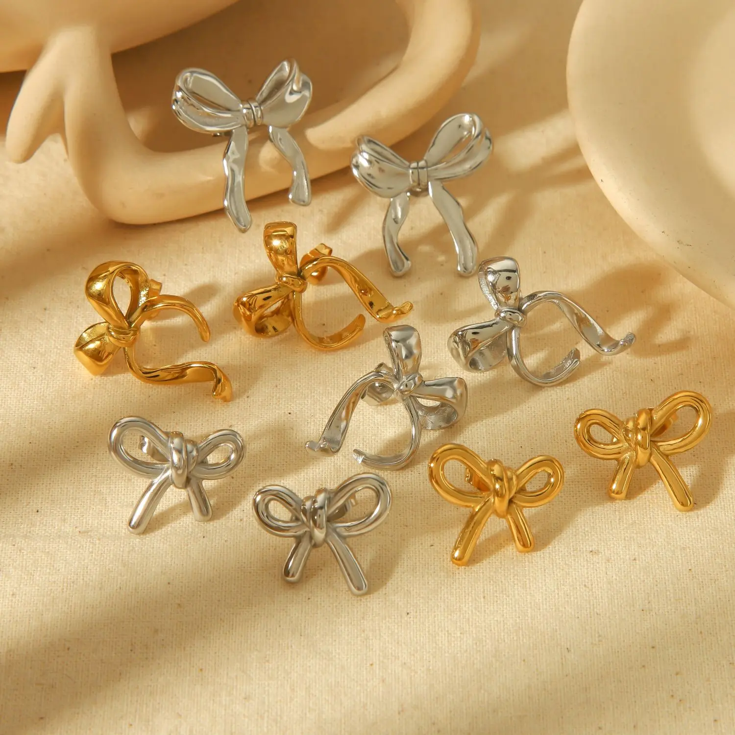 1 Pair Chic Sweet Style Irregular Bow Knot Shape Stainless Steel  Gold Color Women's Stud Earrings 2