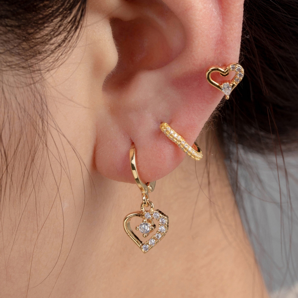 1 Piece Simple Series Simple Heart Titanium Steel   Gold Color Material Zircon Women's Dangle Earrings