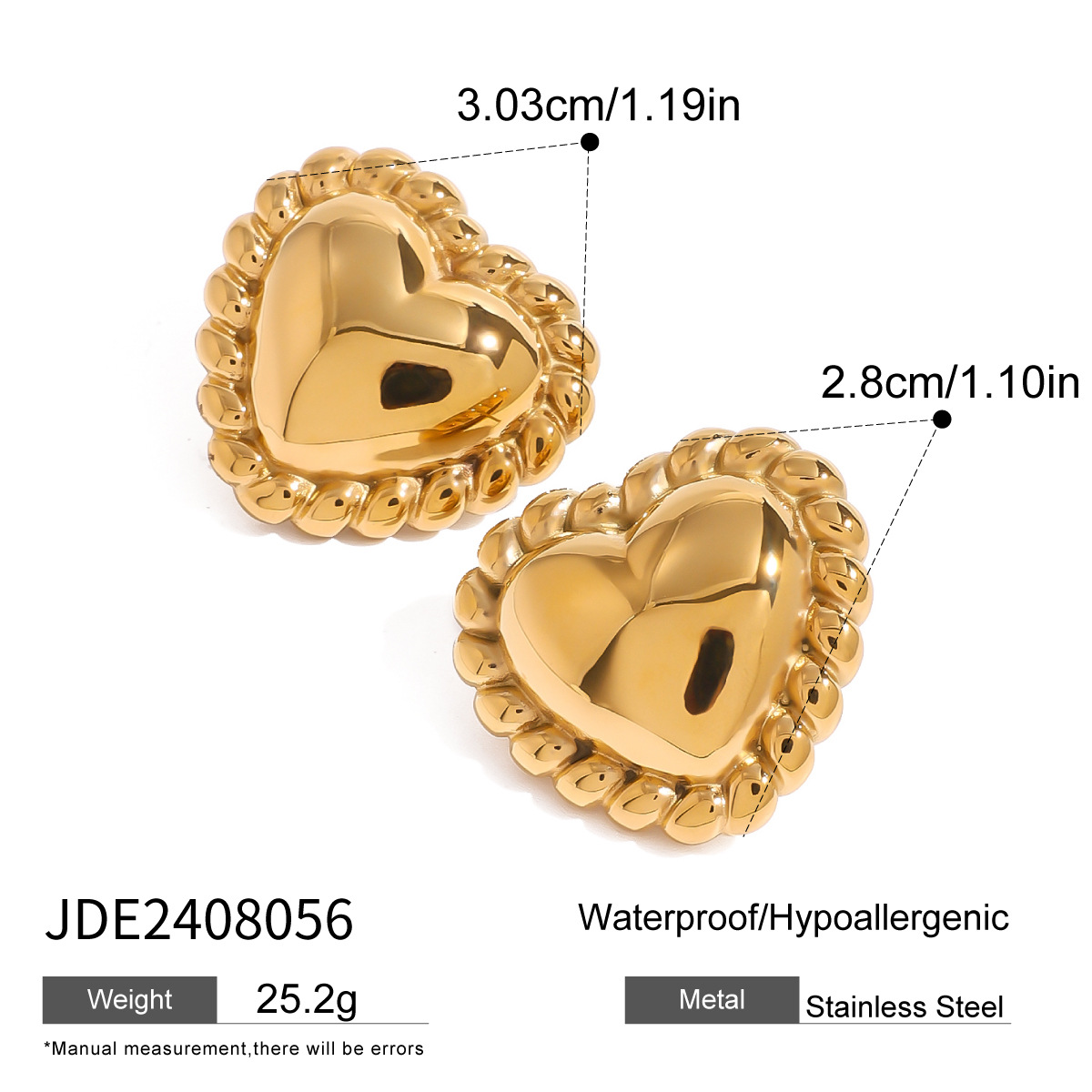 1 Pair High-end Elegant Style Heart Shape Stainless Steel  Gold Color Women's Stud Earrings 2