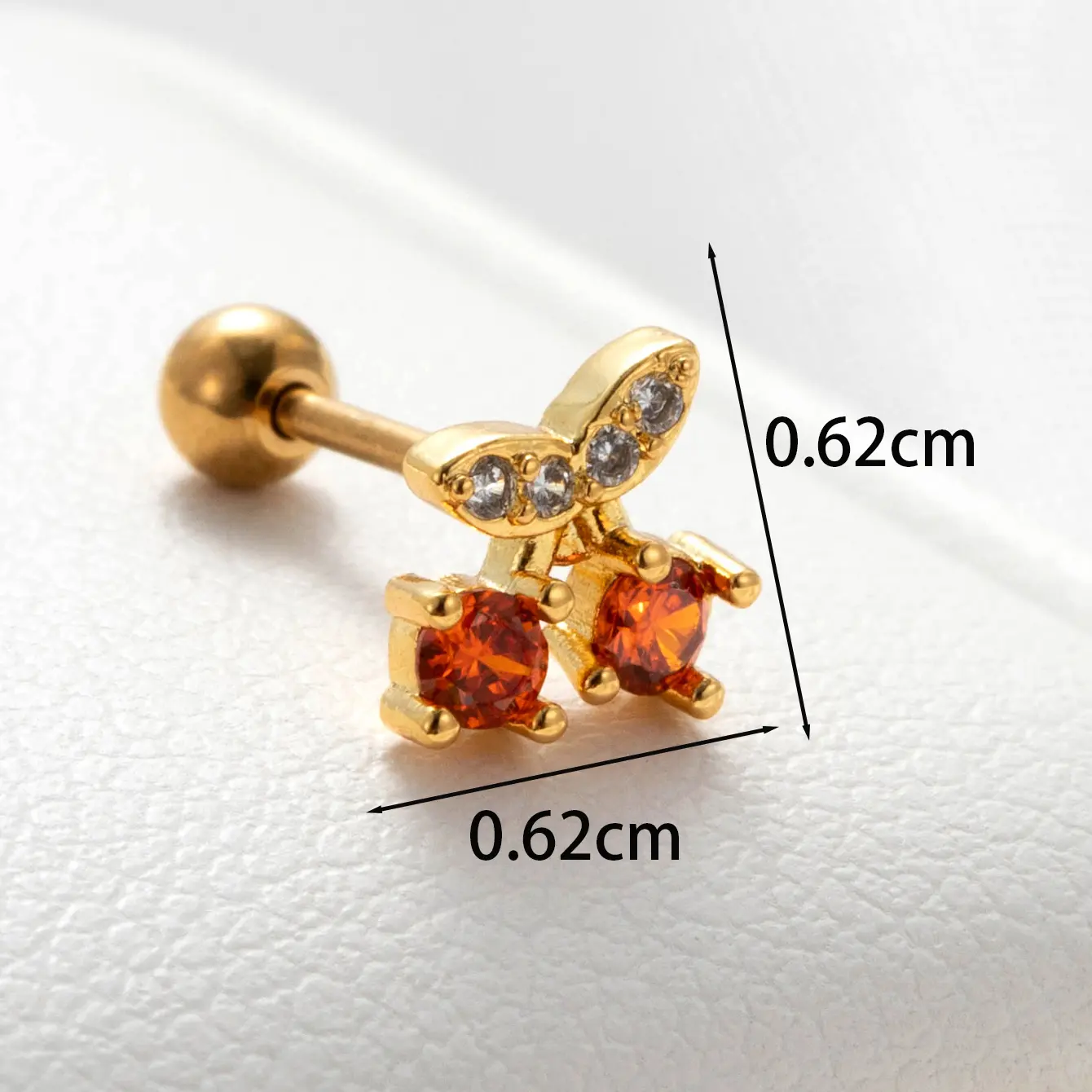 1 Piece Simple Series Classic Cherry Copper  Gold Color Zircon Women's Stud Earrings