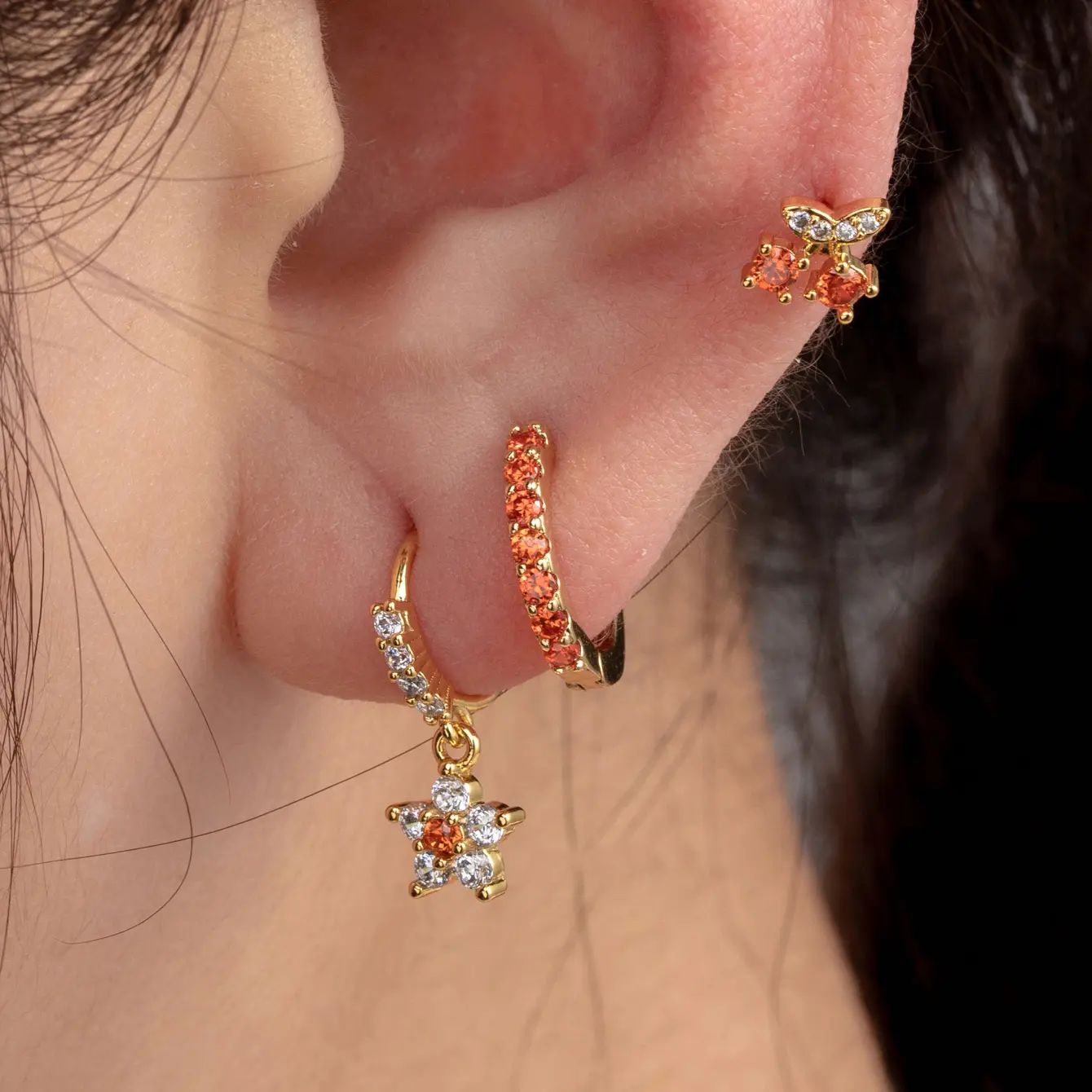 1 Piece Simple Series Classic Star Copper  Gold Color Zircon Women's Dangle Earrings