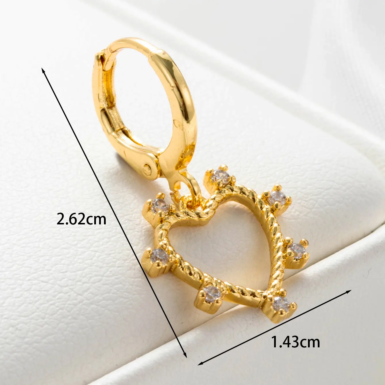 1 Piece Simple Series Heart Copper   Gold Color Zircon Women's Dangle Earrings 2