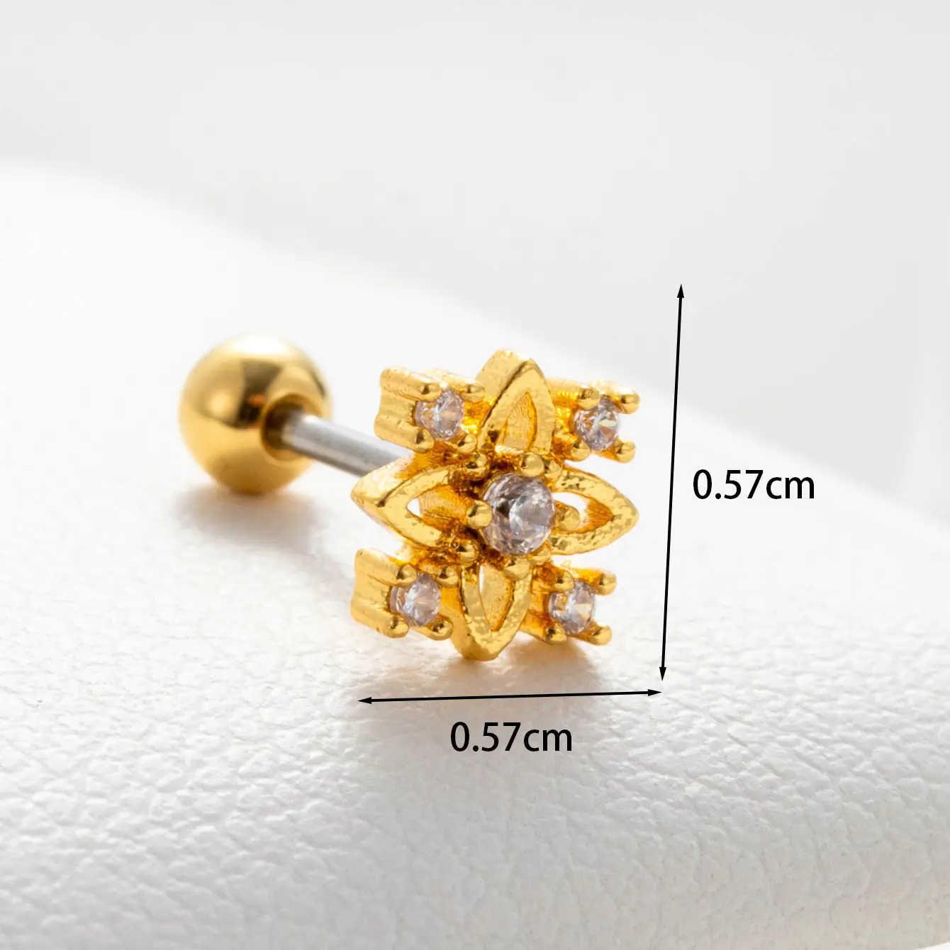 1 Piece Simple Series Classic Plant Copper   Gold Color Zircon Women's Stud Earrings