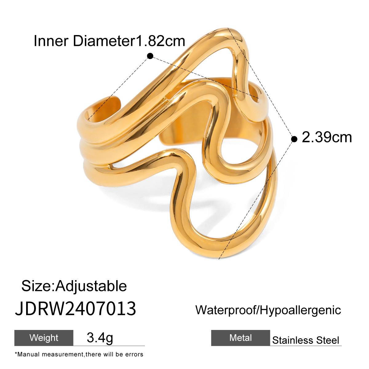 1 Paar Simple Series Schlichter geometrischer Edelstahl 18K vergoldeter verstellbarer Damenring h5 Bild2