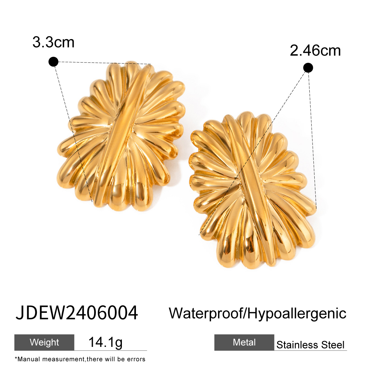 1 paar eenvoudige vintage stijl vierkante bloem vorm roestvrij staal 18K goud vergulde dames oorknopjes h5 Afbeelding2