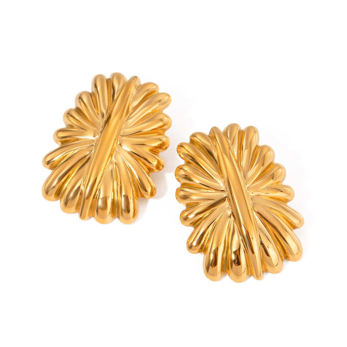 1 par de pendientes de botón de acero inoxidable chapados en oro de 18 quilates con forma de flor cuadrada de estilo vintage simple para mujer h5 Imagen5