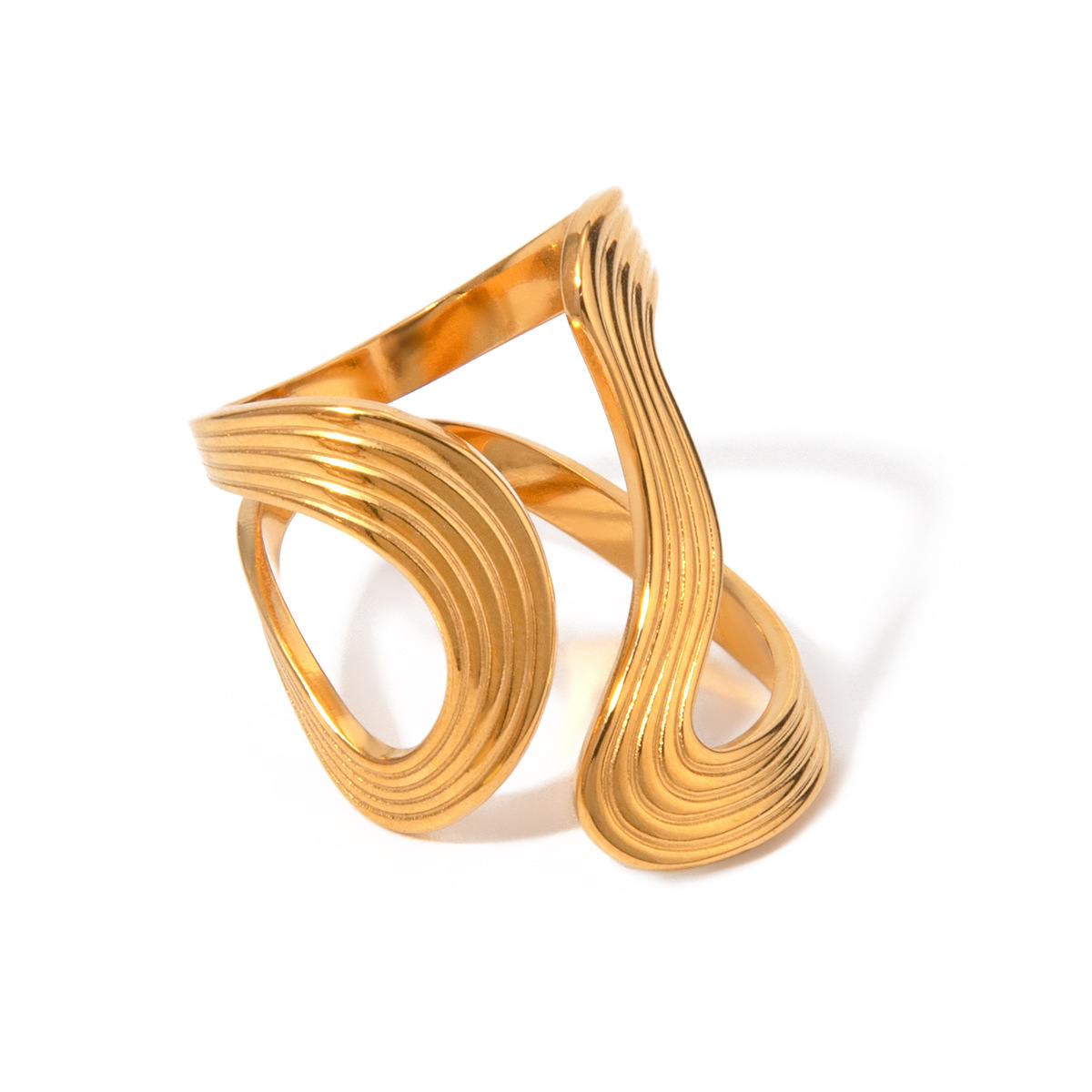 Anillo ajustable para mujer de acero inoxidable chapado en oro de 18 quilates con diseño geométrico irregular de estilo simple de 1 pieza h5 Imagen3