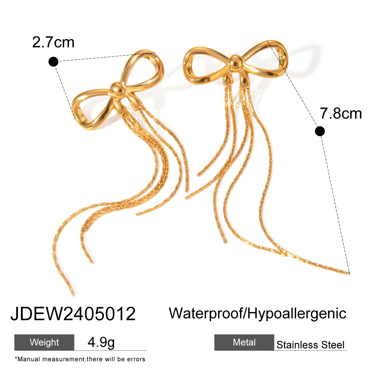 1 par de pendientes románticos de acero inoxidable chapados en oro de 18 quilates con forma de lazo y circonita para mujer h5 Imagen2