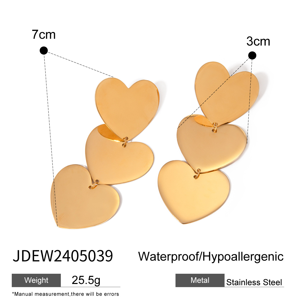 1 paio di orecchini a bottone in acciaio inossidabile placcato oro 18K a forma di cuore a forma di stella, stile semplice, per donna h5 Immagine2