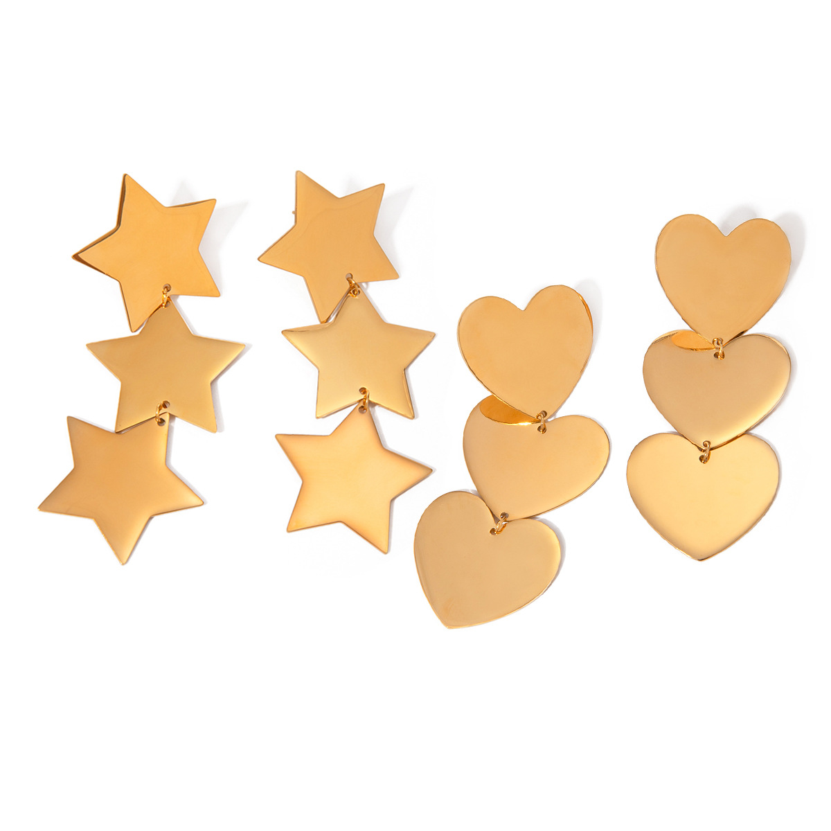 1 paio di orecchini a bottone in acciaio inossidabile placcato oro 18K a forma di cuore a forma di stella, stile semplice, per donna h5 Immagine6