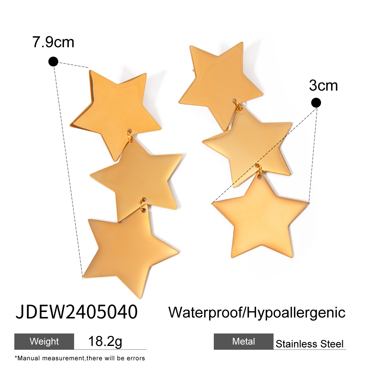 1 paio di orecchini a bottone in acciaio inossidabile placcato oro 18K a forma di cuore a forma di stella, stile semplice, per donna h5 Immagine6