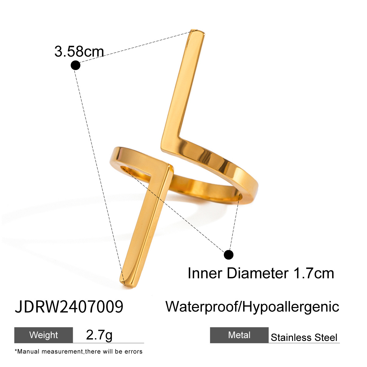 1 stuk Eenvoudige serie in stijl Geometrische roestvrijstalen 18K vergulde dames verstelbare ringen h5 Afbeelding2