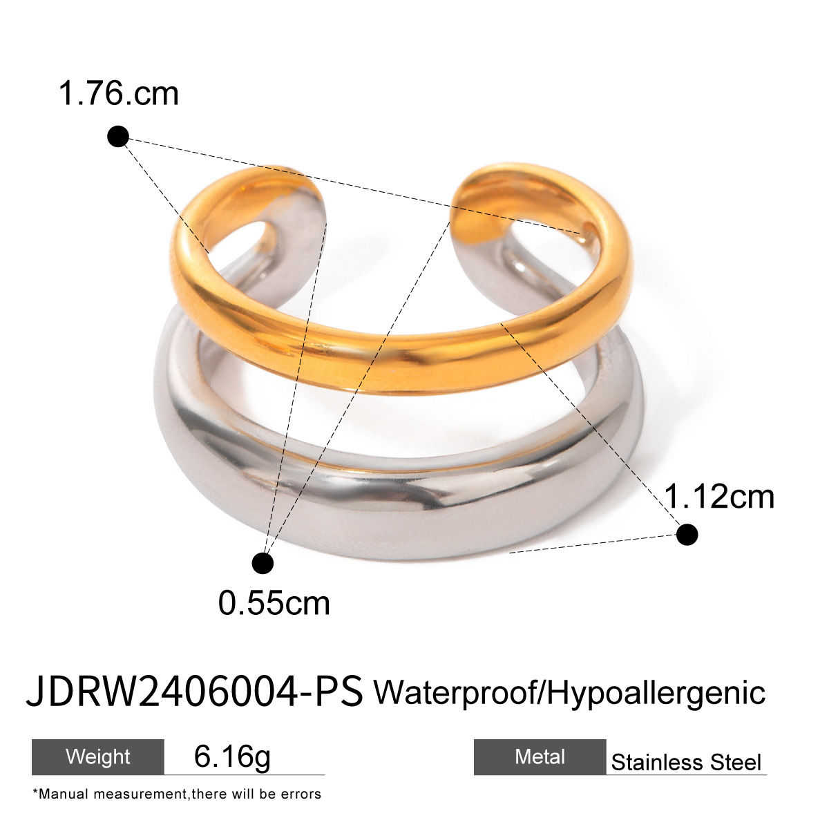 Anillo ajustable para damas chapado en oro de 18 quilates de acero con forma geométrica simple de 1 pieza h5 Imagen2