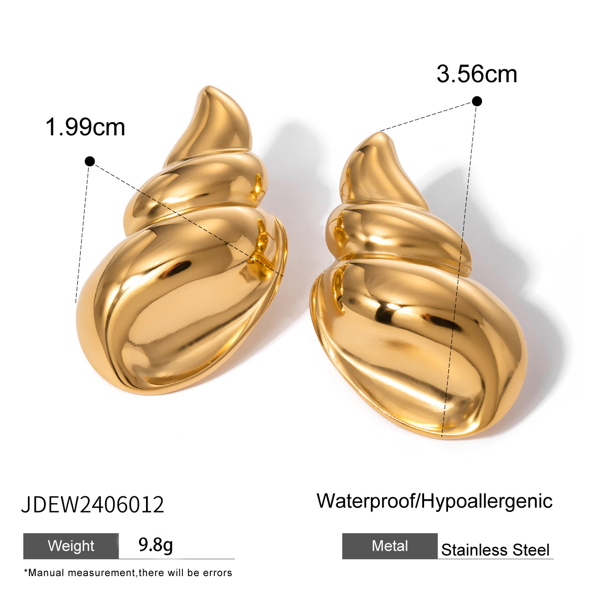 1 paio di orecchini a bottone da donna in acciaio inossidabile placcato oro 18k a forma di goccia, stile semplice h5 Immagine2