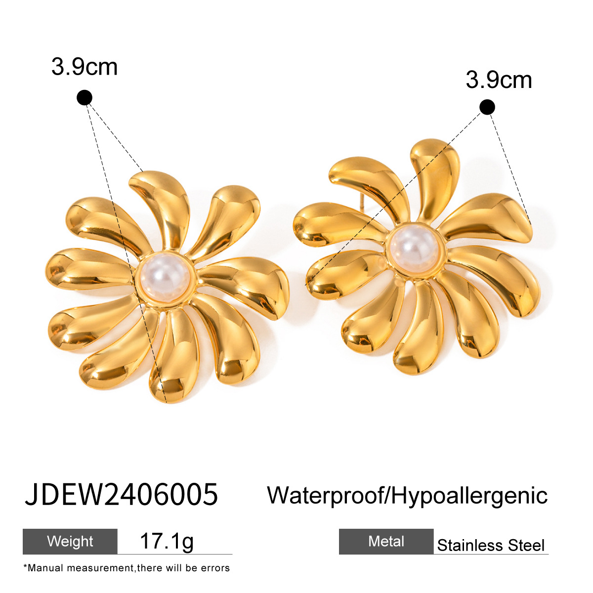 1 paar klassieke vintage stijl bloem vorm roestvrij staal 18K goud verguld ingelegd imitatie parel dames oorknopjes h5 Afbeelding2