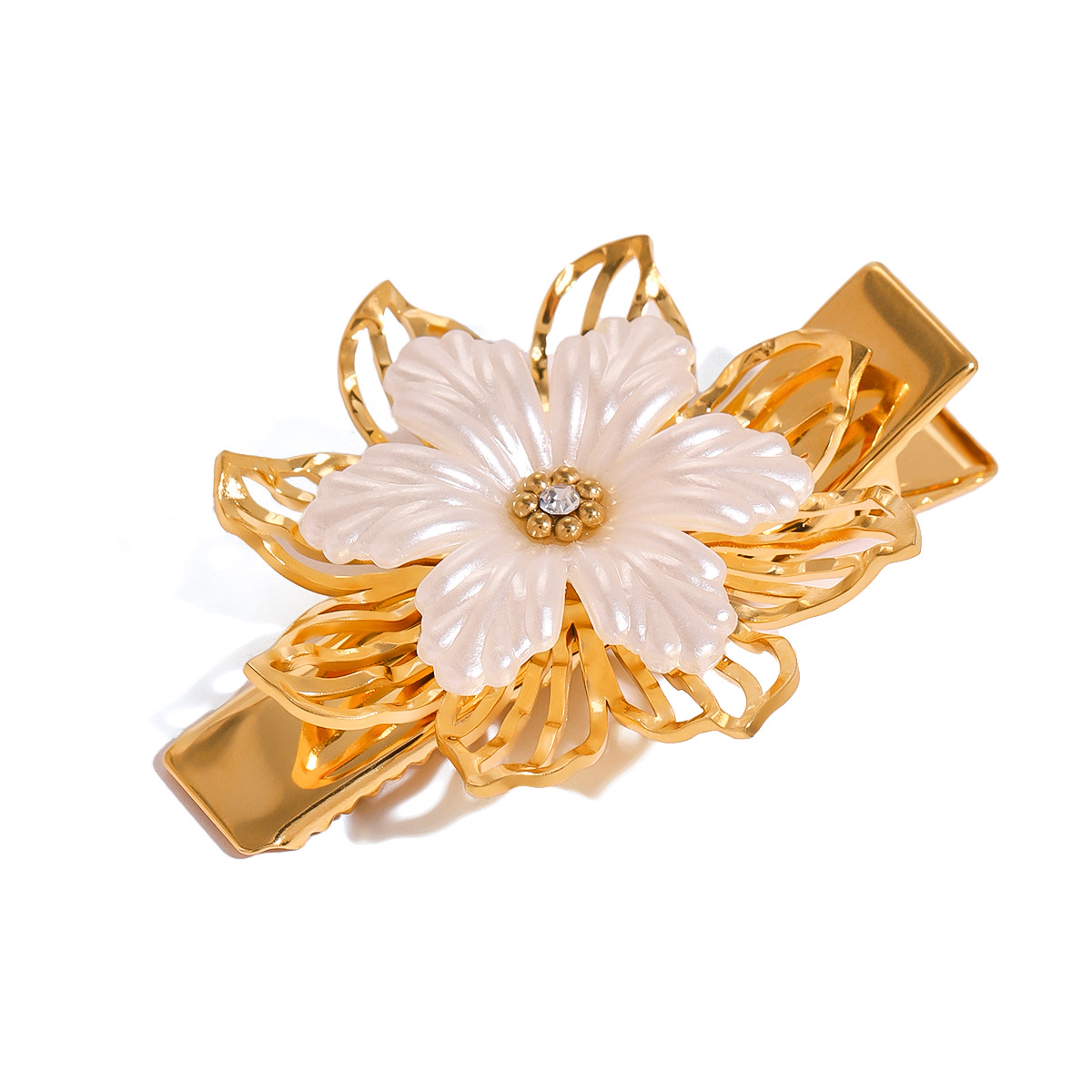 1 Piece Classic Series Retro Flower Stainless Steel 18K Gold Plated Rhinestone Women's Hair Clips h5 Picture5