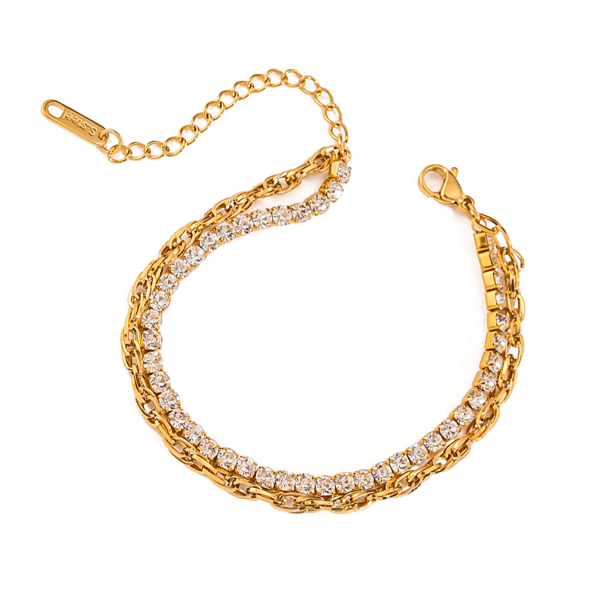 1 pezzo di lusso serie semplice geometrico in acciaio inossidabile placcato oro 18K strass catena braccialetti da donna h5 Immagine6