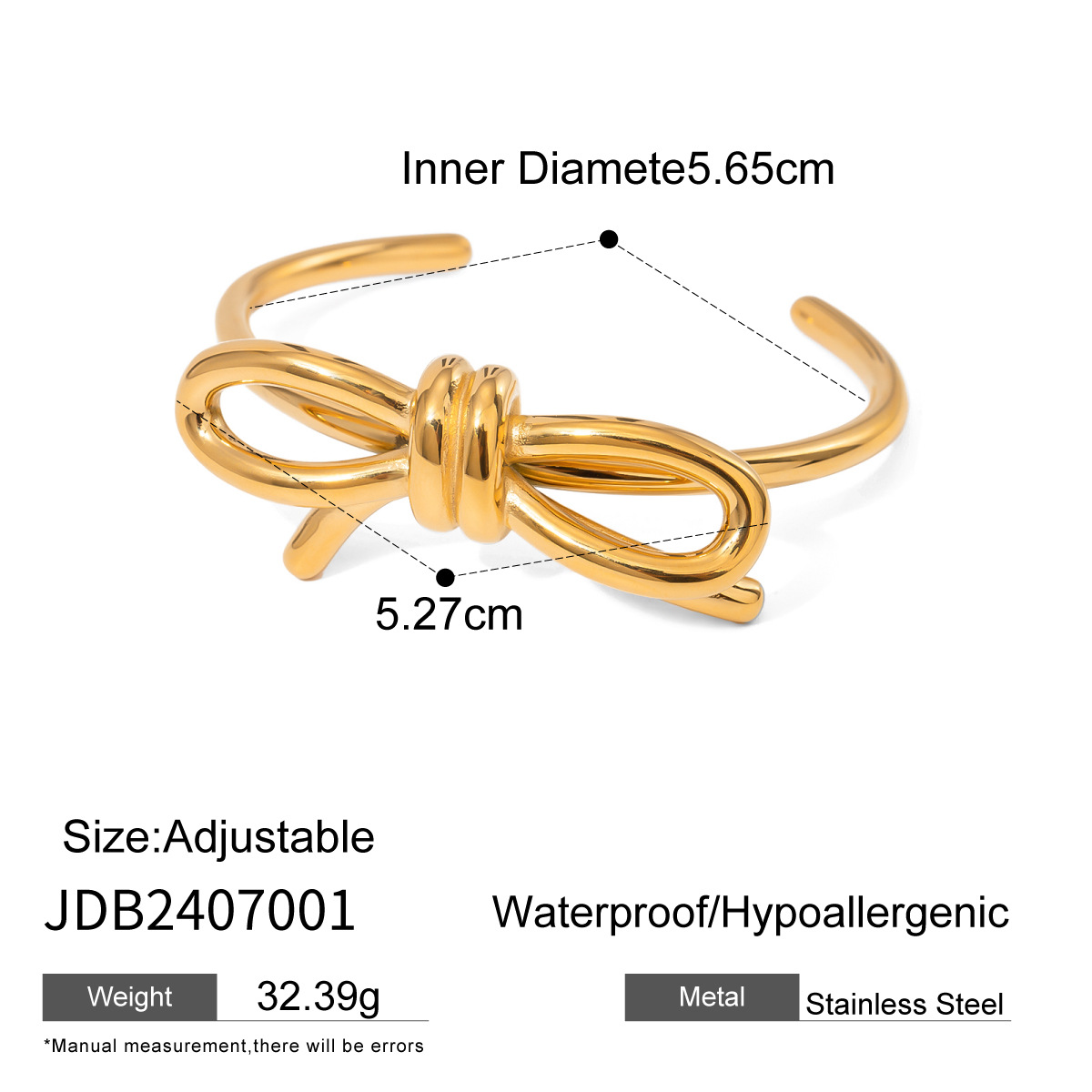 1 Piece Simple Series Sweet Bow Knot Stainless Steel 18K Gold Plated Women's Bangles h5 Picture2