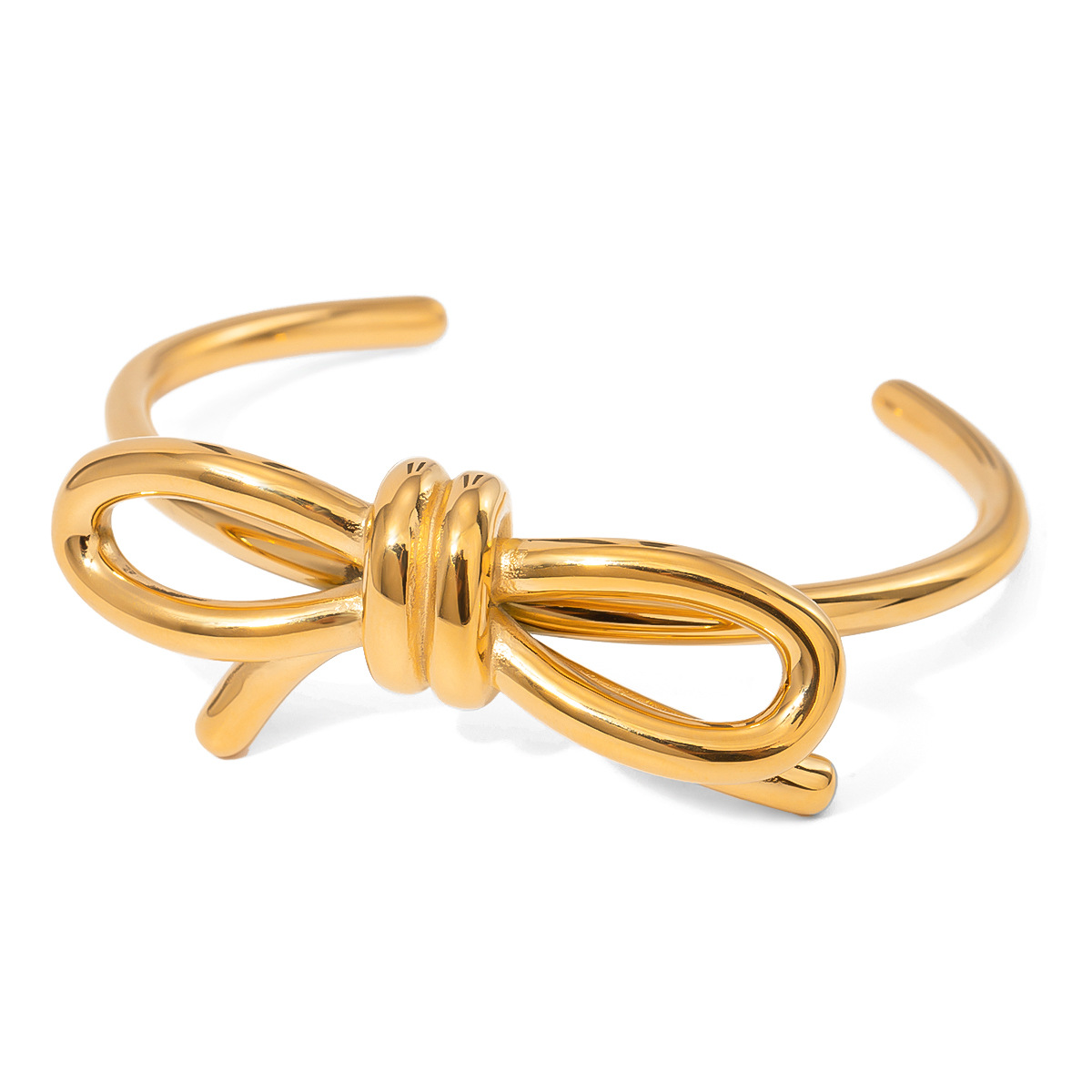 1 pezzo semplice serie dolce fiocco nodo braccialetti da donna in acciaio inossidabile placcato oro 18K h5 Immagine5