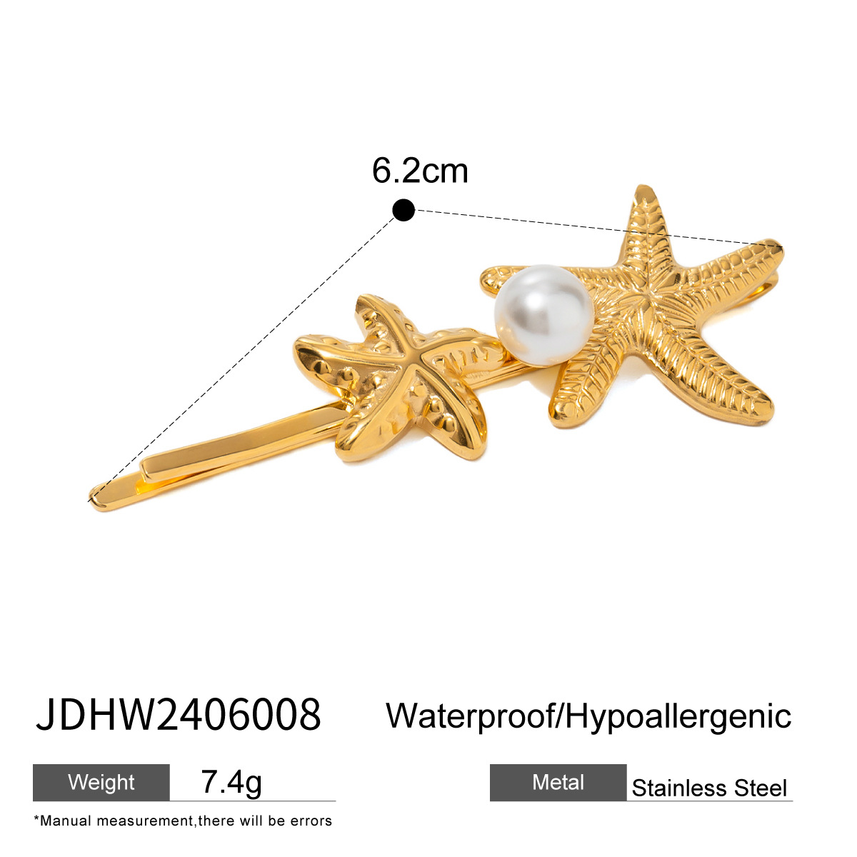 1 Piece Simple Series ins style Turtle Stainless Steel 18K Gold Plated Artificial Pearl Women's Hair Clips h5 Picture2