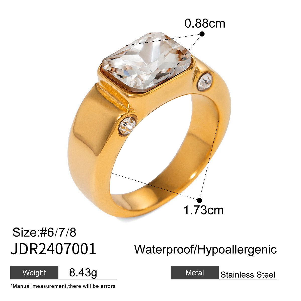 Bague simple pour femme en acier inoxydable plaqué or 18 carats avec zircone, série simple classique géométrique, 1 pièce h5 Image2