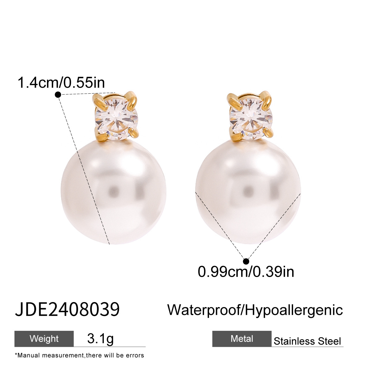 1 Pair Simple Series Elegant Solid Color Stainless Steel 18K Gold Plated Artificial Pearl Women's Stud Earrings h5 Picture2