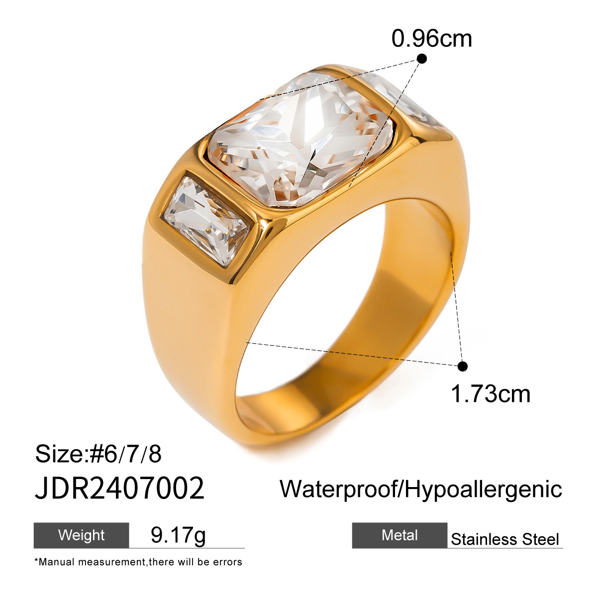 1 pezzo semplice serie classica geometrica in acciaio inossidabile placcato oro 18K zircone anello singolo da donna h5 Immagine2