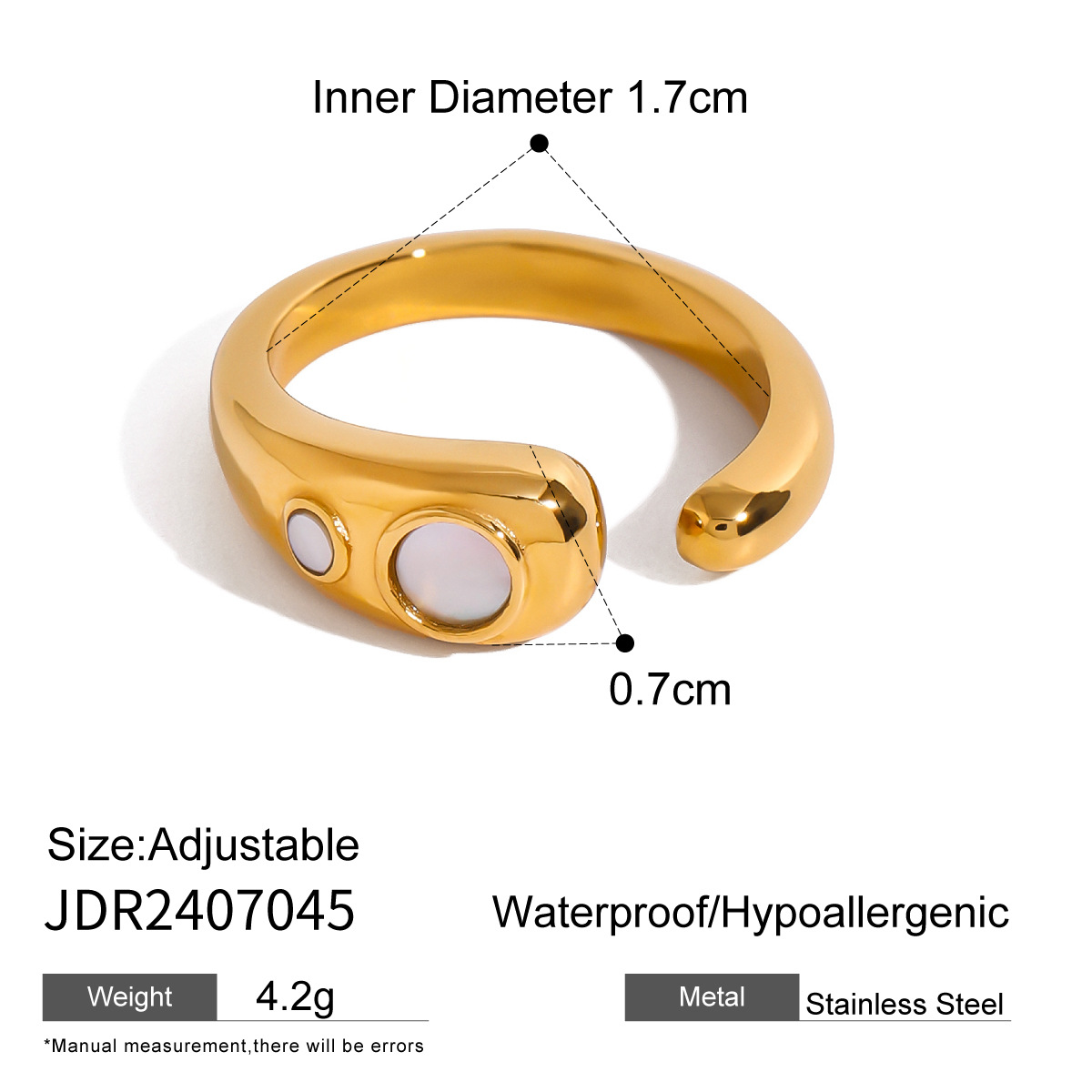 Anillos ajustables para mujer de acero inoxidable chapado en oro de 18 quilates con diseño geométrico simple de serie simple de 1 pieza h5 Imagen2