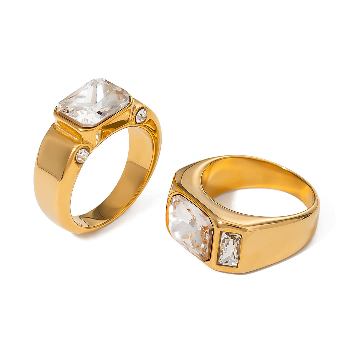 1 pezzo semplice serie classica geometrica in acciaio inossidabile placcato oro 18K zircone anello singolo da donna h5 Immagine5