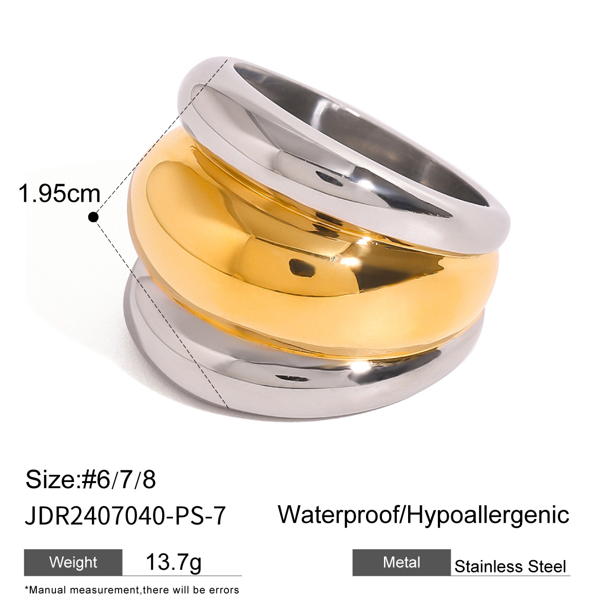 1 stuk Eenvoudige serie Eenvoudige geometrische roestvrijstalen 18K vergulde dames enkele ring h5 Afbeelding2