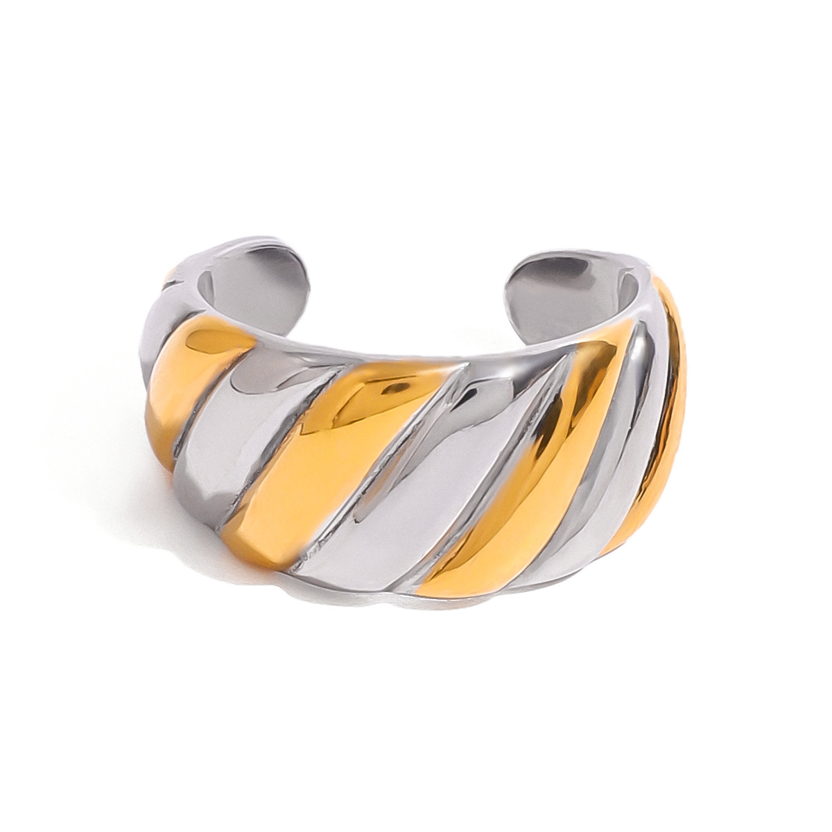 Anillos ajustables para mujer de acero inoxidable chapado en oro de 18 quilates con diseño de patchwork simple de serie simple de 1 pieza h5 Imagen5