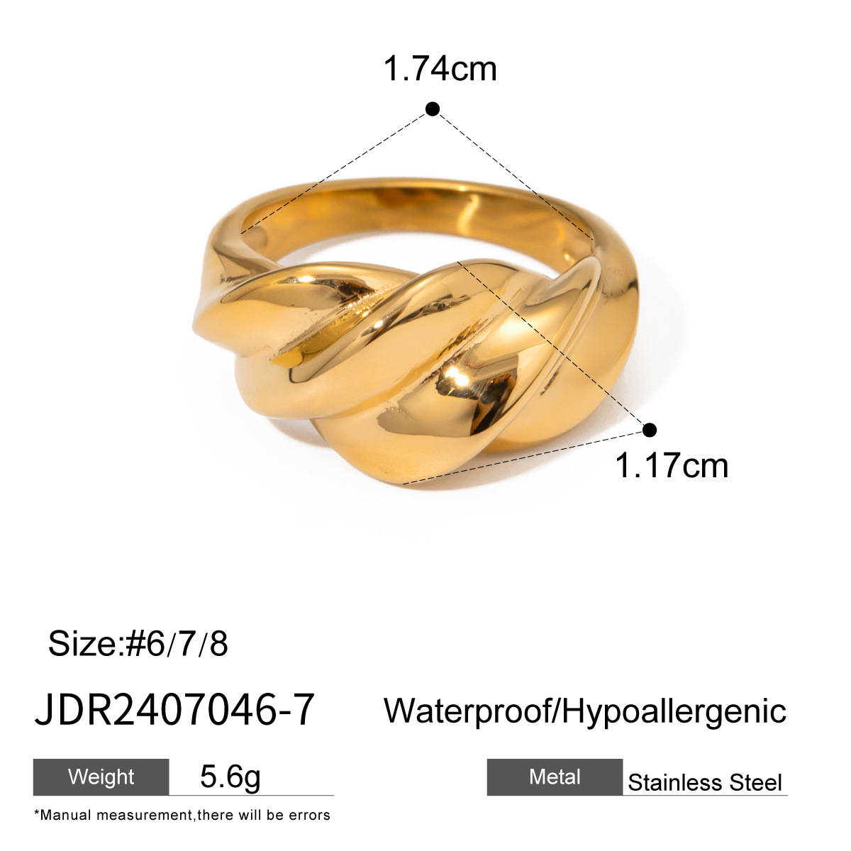 1 stuk Simple Series Retro Twist roestvrij staal 18K verguld dames enkele ring h5 Afbeelding2