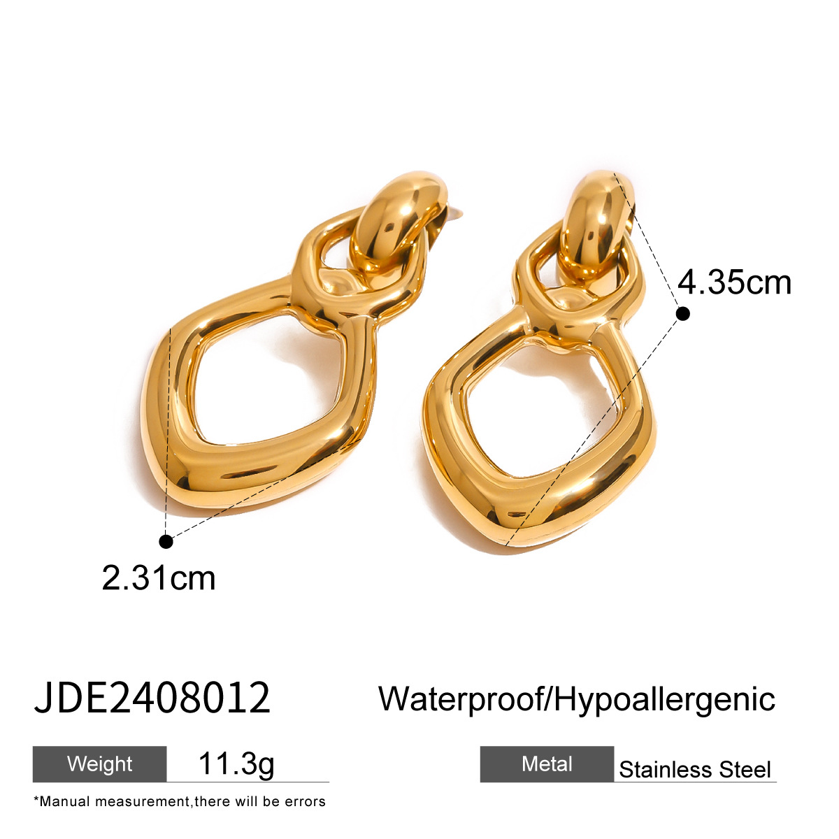 1 paire de boucles d'oreilles pendantes géométriques simples en acier inoxydable plaqué or 18 carats pour femmes h5 Image2