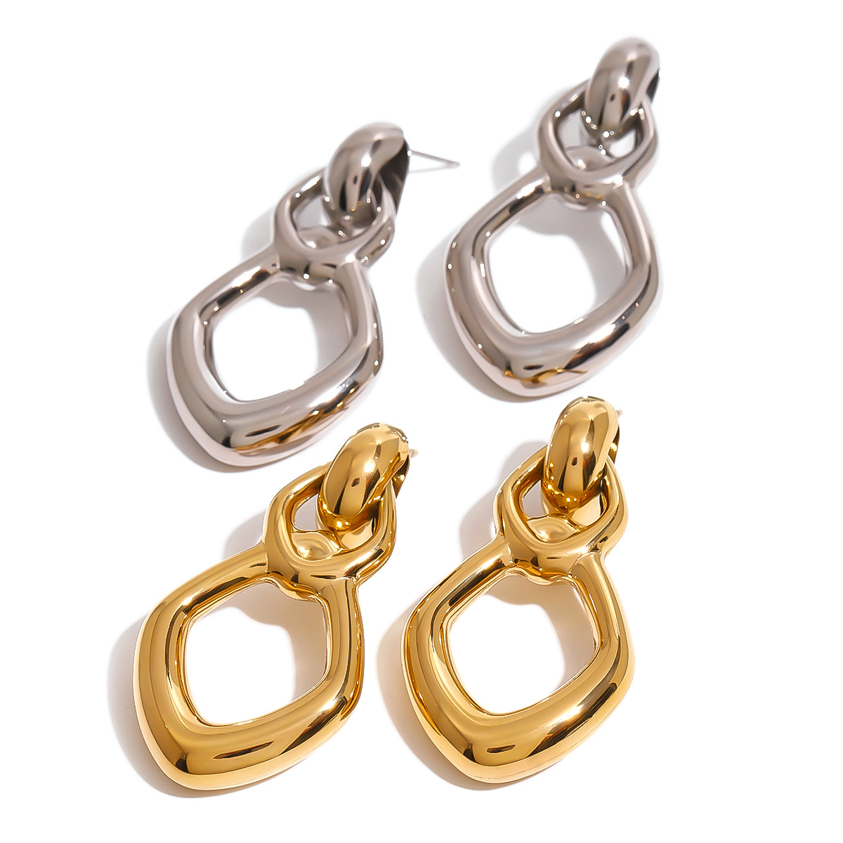 1 paire de boucles d'oreilles pendantes géométriques simples en acier inoxydable plaqué or 18 carats pour femmes h5 Image5