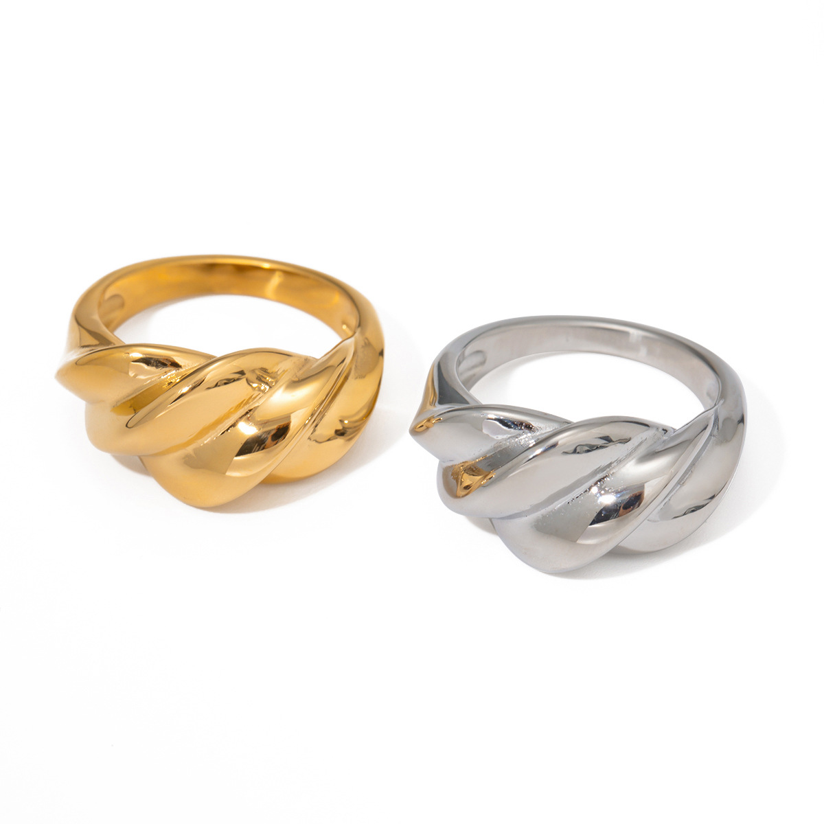 1 stuk Simple Series Retro Twist roestvrij staal 18K verguld dames enkele ring h5 Afbeelding5