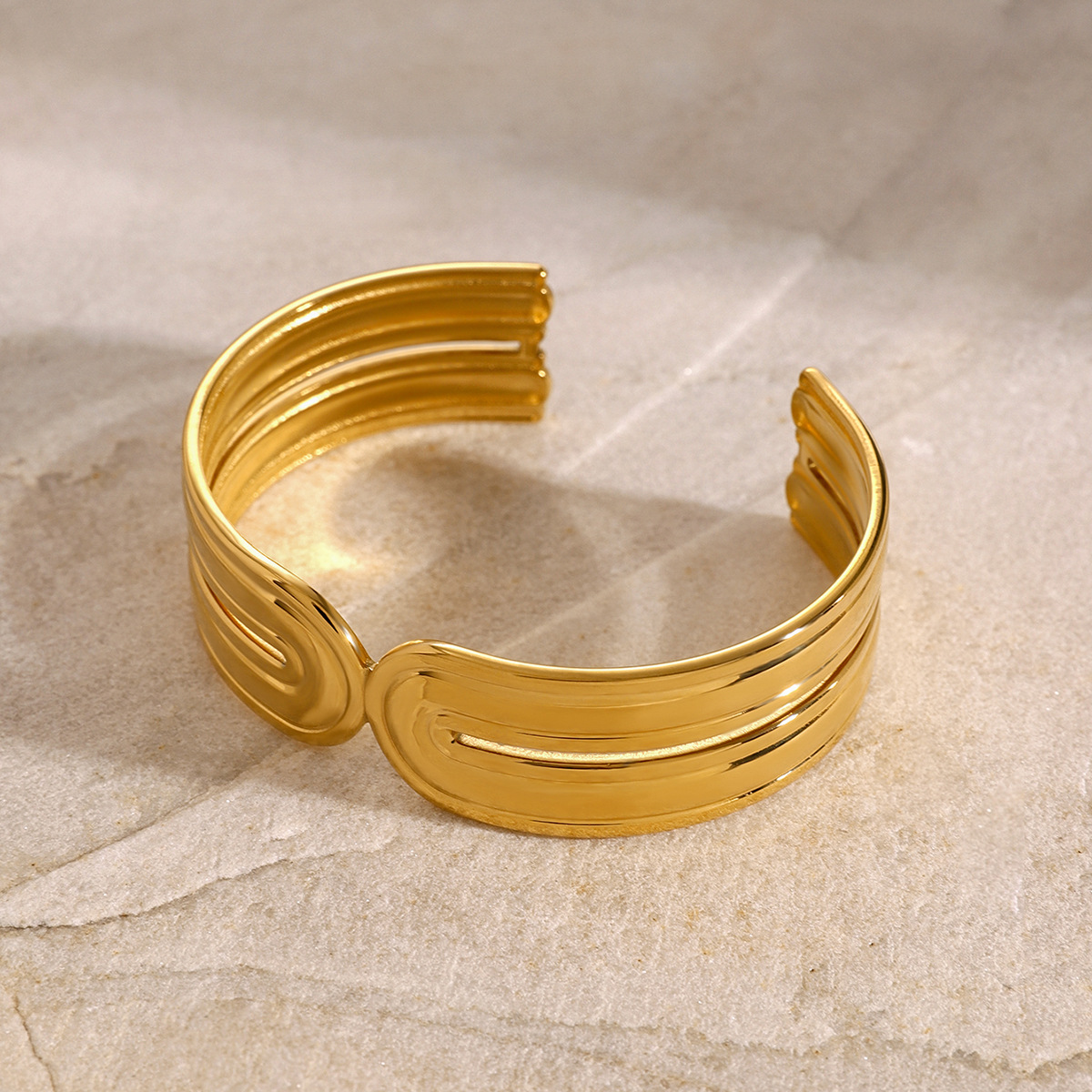 1 stuk Simple Series Retro effen kleur roestvrij staal 18K vergulde damesarmbanden h5 Afbeelding4