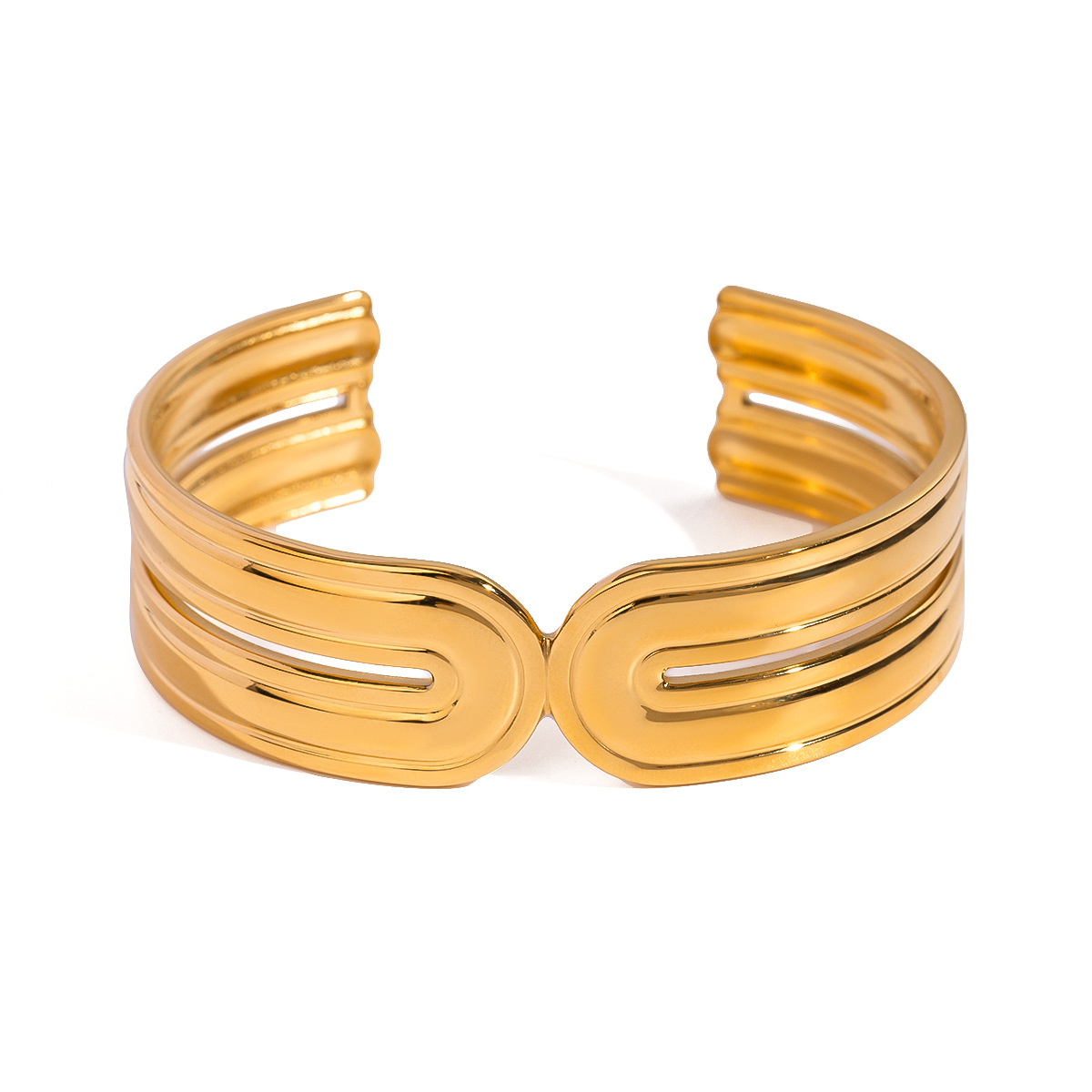 1 stuk Simple Series Retro effen kleur roestvrij staal 18K vergulde damesarmbanden Afbeelding5