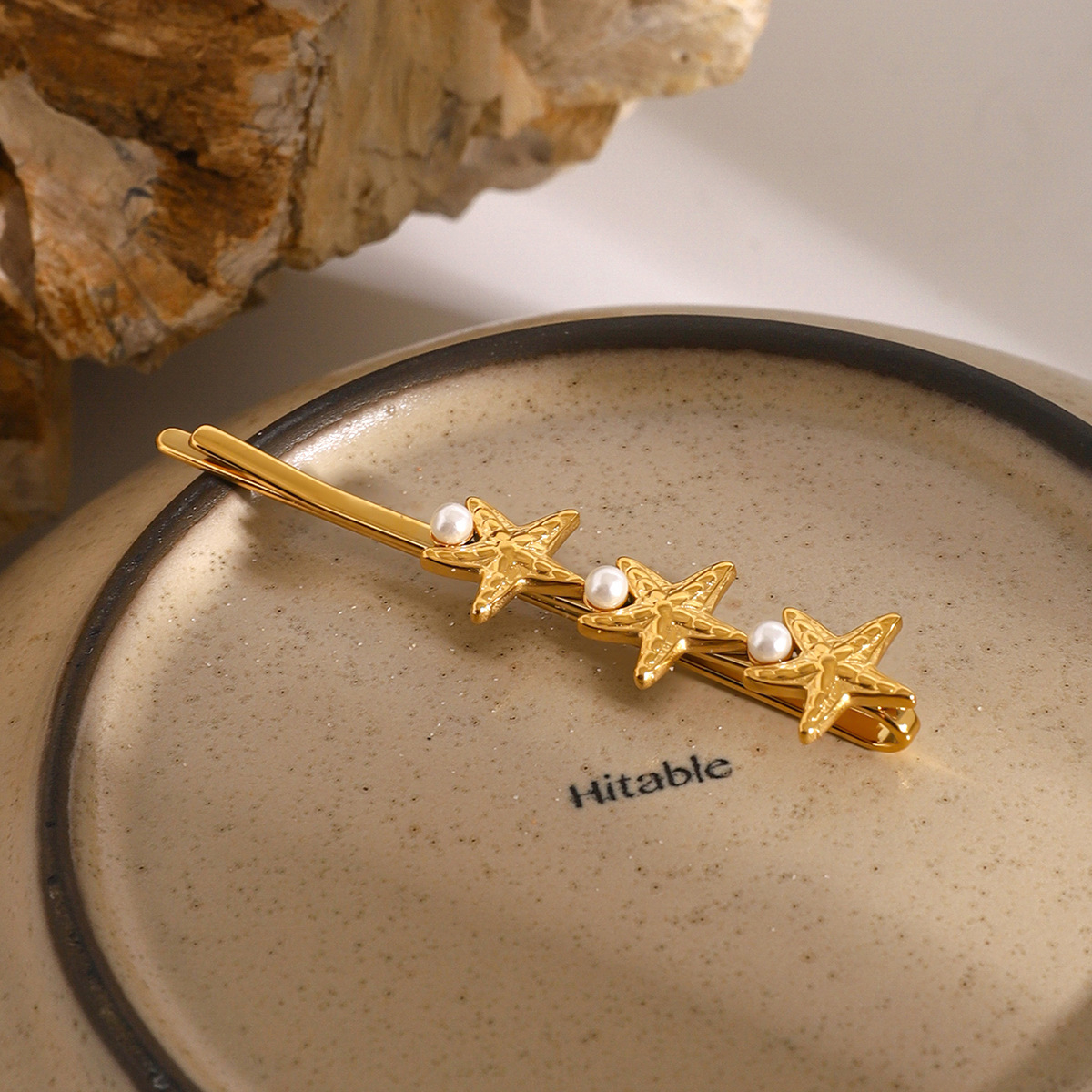 1 Stück Simple Series Ins Style Schildkröte Edelstahl 18K vergoldet Kunstperle Damen Haarspangen h5 Bild3